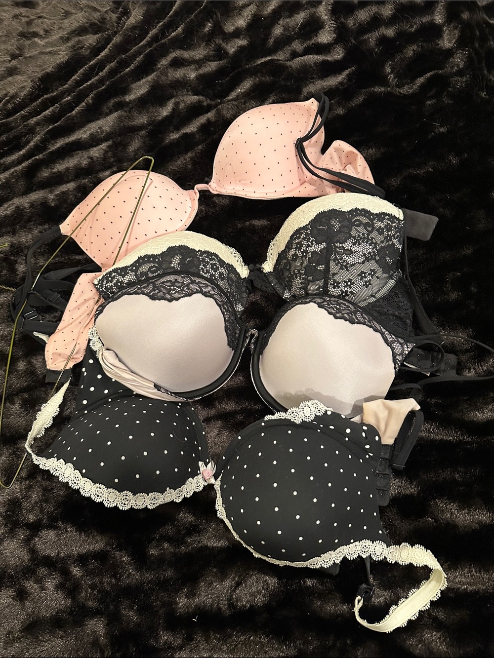 Victoria's Secret Pink & Black Polka Dot Lace Push-Up Bra Set